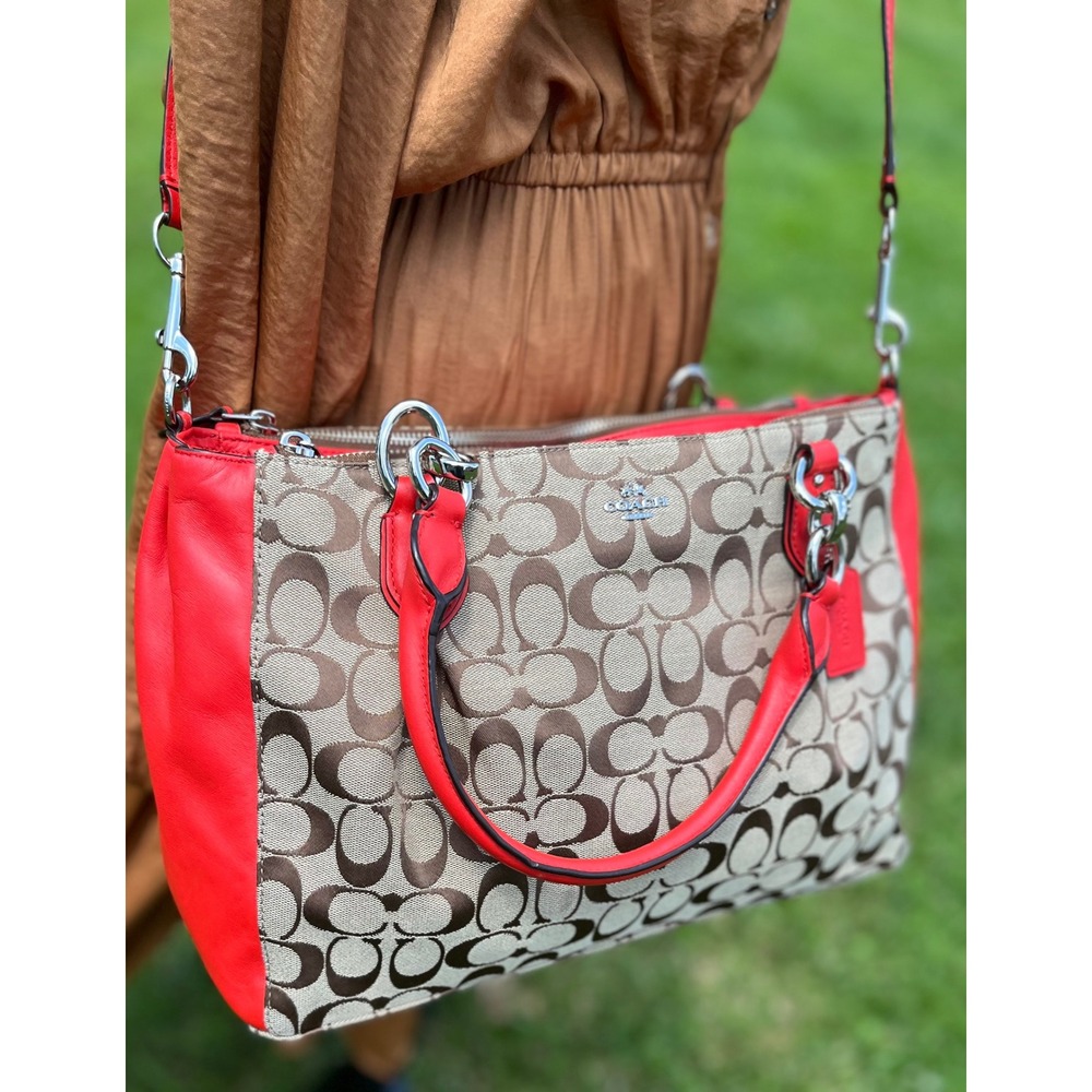 Coach Christie Carryall Tote Handbag Signature Canvas Leather Crossbody F36376 - Picture 4 of 16